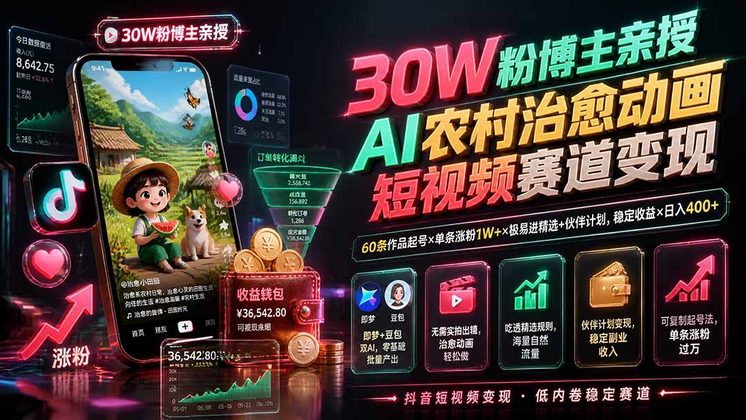 (19648期)30W粉博主亲授AI农村治愈动画短视频赛道变现:60条作品起号×单条涨粉1W+×极易进精选+伙伴计划,稳定收益×日入400+插图1 (19648期)30W粉博主亲授AI农村治愈动画短视频赛道变现:60条作品起号×单条涨粉1W+×极易进精选+伙伴计划,稳定收益×日入400+插图1