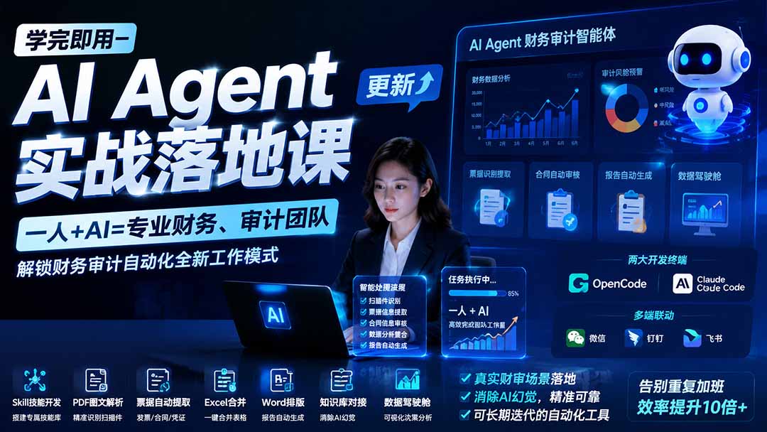 (19702期)学完即用—AI Agent实战落地课-更新:一人+AI=专业财务、审计团队,解锁财务审计自动化全新工作模式插图 (19702期)学完即用—AI Agent实战落地课-更新:一人+AI=专业财务、审计团队,解锁财务审计自动化全新工作模式插图