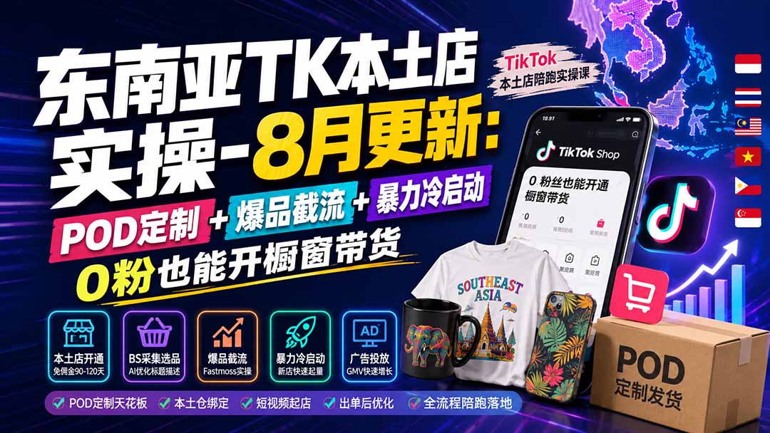 (19963期)东南亚TK本土店实操-8月更新:POD定制+爆品截流+暴力冷启动,0粉也能开橱窗带货插图1 (19963期)东南亚TK本土店实操-8月更新:POD定制+爆品截流+暴力冷启动,0粉也能开橱窗带货插图1