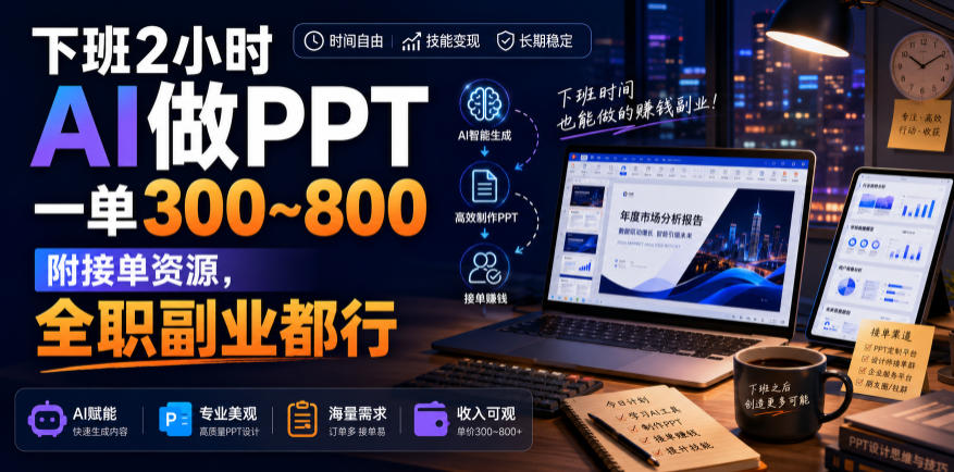 下班2小时AI做PPT,一单300~800,附接单资源,全职副业都行【揭秘】插图 下班2小时AI做PPT,一单300~800,附接单资源,全职副业都行【揭秘】插图