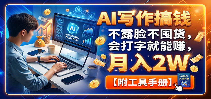 AI写作搞钱:不露脸不囤货,会打字就能赚,月入2W【附工具手册】-网赚副业网