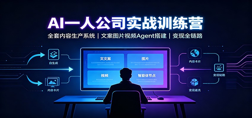 AI创作一人公司实战训练营:全套内容生产系统,文案图片视频Agent搭建变现全链路-网赚副业网