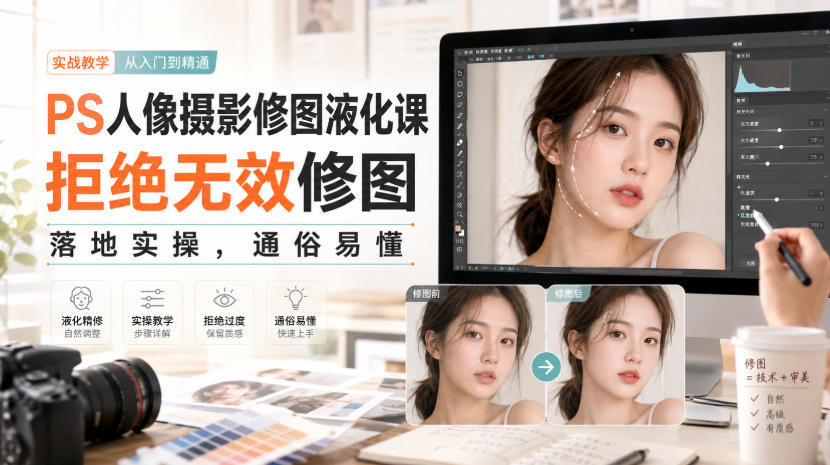 PS人像摄影修图液化课,拒绝无效修图,落地实操,通俗易懂-网赚副业网