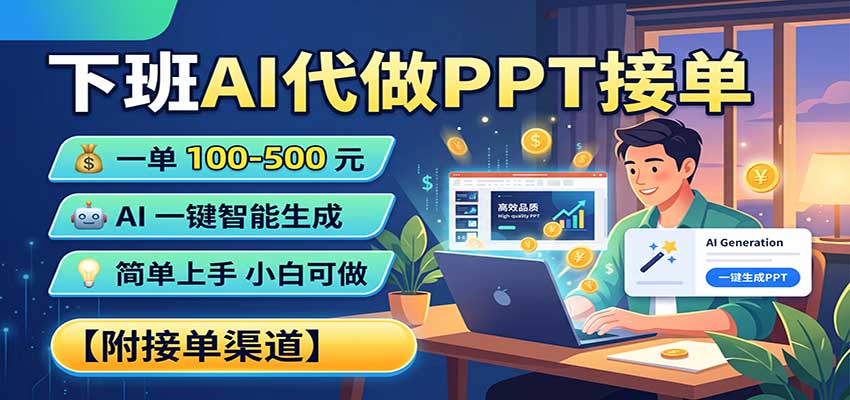 下班AI代做PPT接单,一单100-500,AI一键生成,小白也能做,附接单渠道-网赚副业网