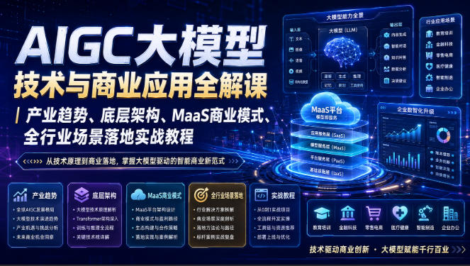 AIGC大模型技术与商业应用全解课|产业趋势、底层架构、MaaS商业模式、全行业场景落地实战教程-网赚副业网