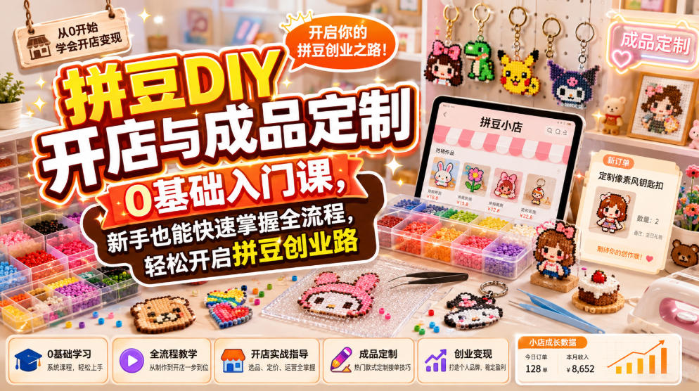 拼豆DIY开店与成品定制0基础入门课,新手也能快速掌握全流程,轻松开启拼豆创业路-网赚副业网