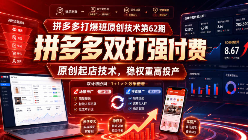 拼多多打爆班原创技术第62期,拼多多双打强付费,原创起店技术,稳权重高投产-网赚副业网