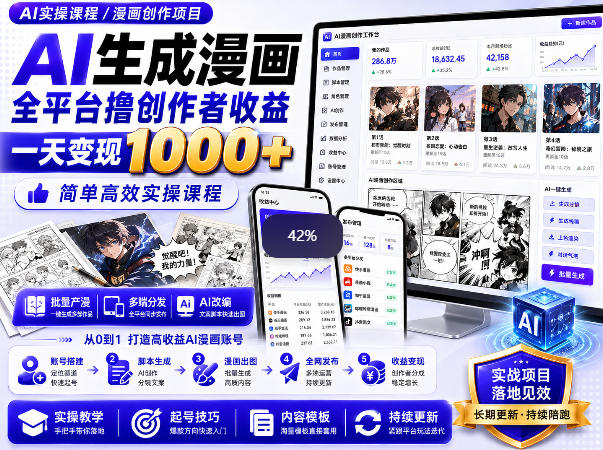 AI生成漫画全平台撸创作者收益内部课程,实操最高单日变现1k+-网赚副业网