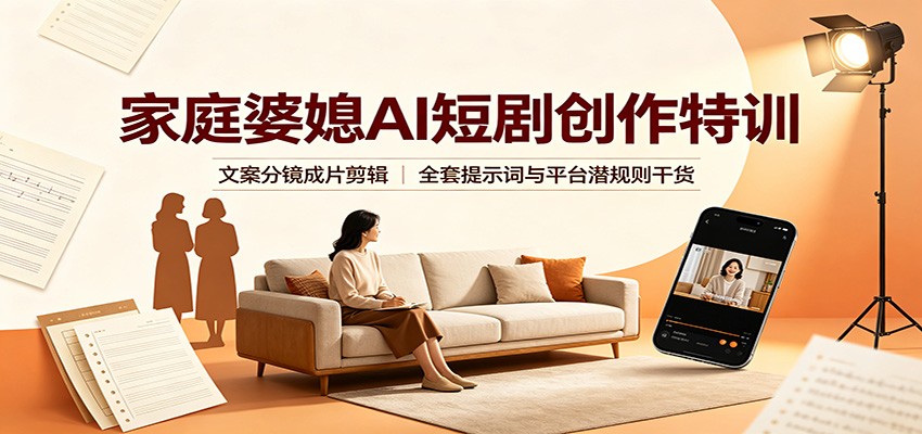 家庭婆媳AI短剧创作特训:文案分镜成片剪辑,全套提示词与平台潜规则干货-网赚副业网