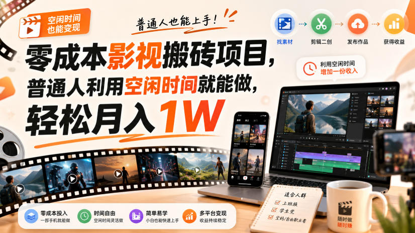 零成本影视搬砖项目,普通人利用空闲时间就能做,轻松月入1W【揭秘】-网赚副业网
