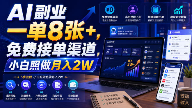 AI副业一单8张+,免费接单渠道,小白照做月入2W【揭秘】-网赚副业网