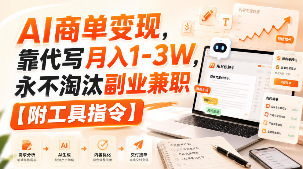 AI商单变现，靠代写月入1-3W，永不淘汰副业兼职【附工具指令】【揭秘】-网赚副业网