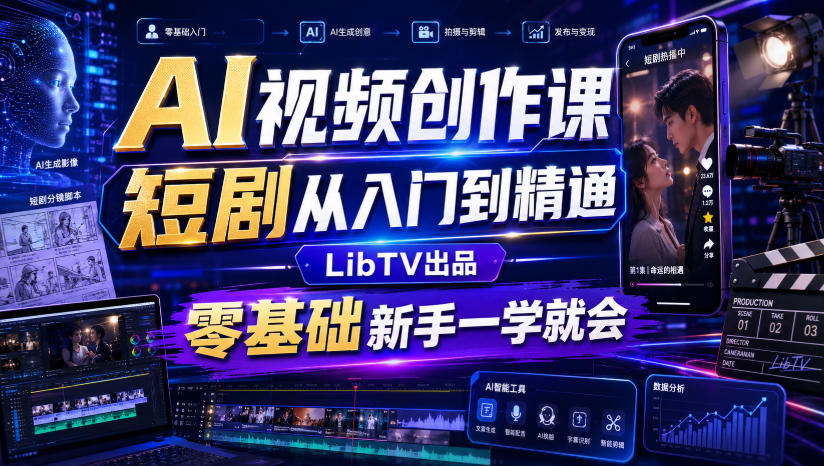 AI视频创作课，短剧从入门到精通，LibTV出品，零基础新手一学就会-网赚副业网