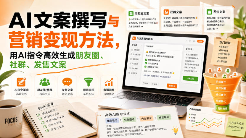 AI文案撰写与营销变现方法,用AI指令高效生成朋友圈、社群、发售文案-网赚副业网