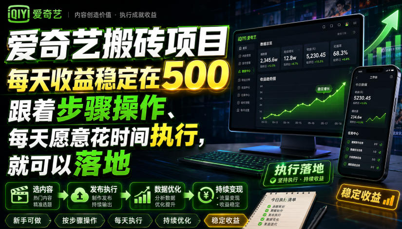 爱奇艺搬砖项目,每天收益稳定在500,跟着步骤操作、每天愿意花时间执行,就可以落地插图 爱奇艺搬砖项目,每天收益稳定在500,跟着步骤操作、每天愿意花时间执行,就可以落地插图