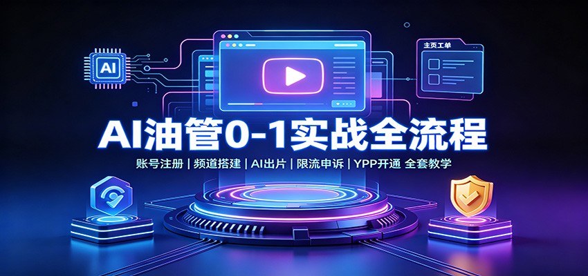 AI油管0-1实战:账号注册频道搭建,AI出片,限流申诉,YPP开通全套教学-网赚副业网