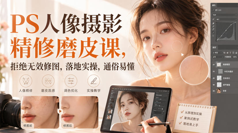 PS人像摄影精修磨皮课,拒绝无效修图,落地实操,通俗易懂插图 PS人像摄影精修磨皮课,拒绝无效修图,落地实操,通俗易懂插图