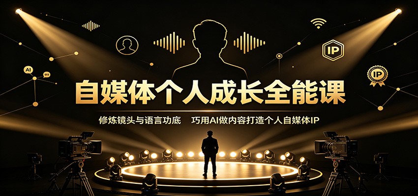 自媒体个人成长全能课：修炼镜头与语言功底，巧用AI做内容打造个人自媒体IP-网赚副业网