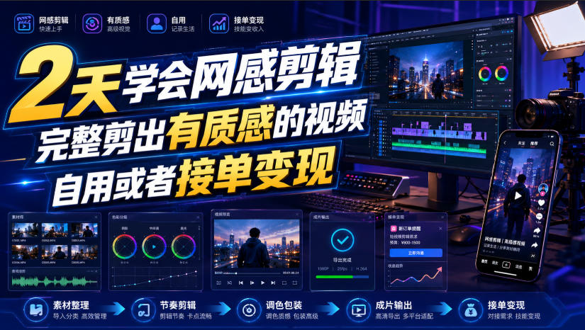 2天学会网感剪辑,完整剪出有质感的视频,自用或者接单变现插图 2天学会网感剪辑,完整剪出有质感的视频,自用或者接单变现插图
