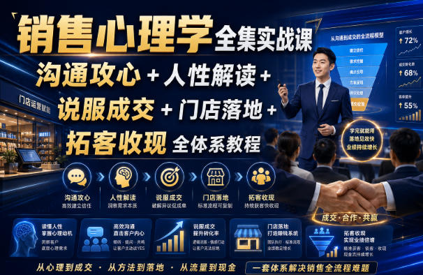 销售心理学全集实战课|沟通攻心+人性解读+说服成交+门店落地+拓客收现全体系教程插图 销售心理学全集实战课|沟通攻心+人性解读+说服成交+门店落地+拓客收现全体系教程插图