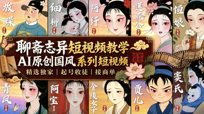 聊斋志异短视频教学,AI原创国风系列短视频,精选独家丨起号收徒丨接商单-网赚副业网