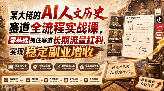 某大佬的AI人文历史赛道全流程实战课,零基础抓住赛道长期流量红利,实现稳定副业增收插图 某大佬的AI人文历史赛道全流程实战课,零基础抓住赛道长期流量红利,实现稳定副业增收插图