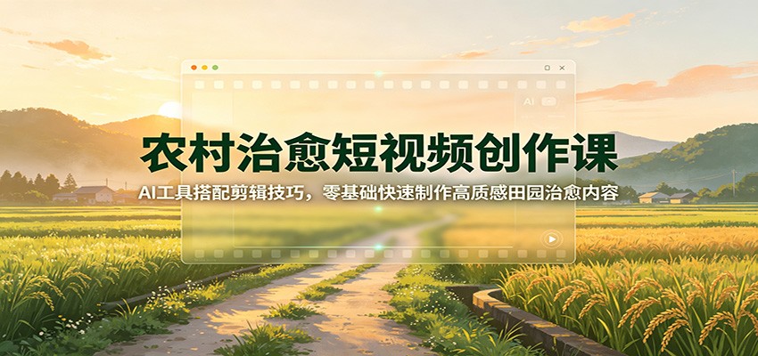 农村治愈短视频创作课:AI工具搭配剪辑技巧,零基础快速制作高质感田园治愈内容-网赚副业网