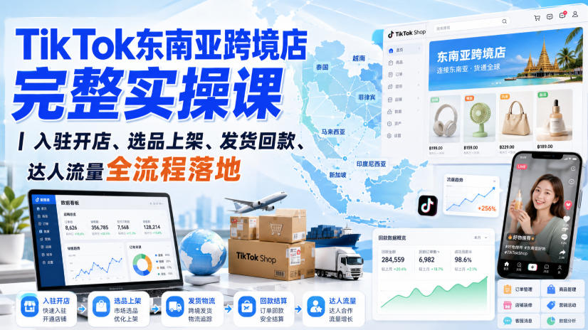 TikTok东南亚跨境店完整实操课|入驻开店、选品上架、发货回款、达人流量全流程落地-网赚副业网