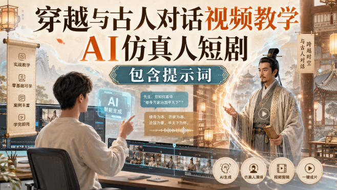 穿越与古人对话视频教学,AI仿真人短剧,包含提示词-网赚副业网