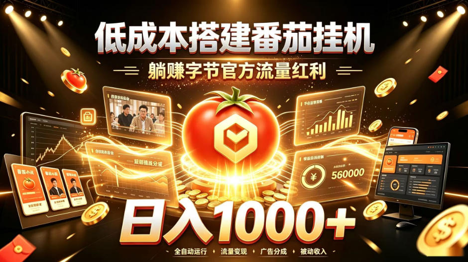 低成本搭建番茄挂G,躺賺字节官方流量红利,日入1k+,全程傻瓜式落地【揭秘】-网赚副业网
