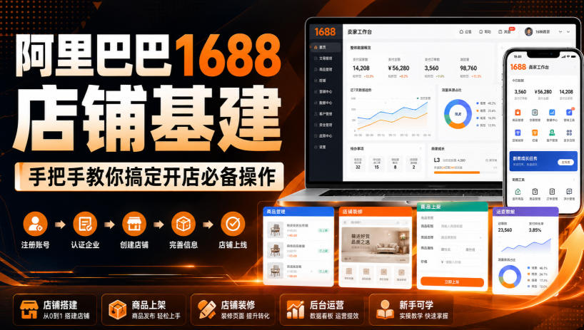 阿里巴巴1688店铺基建,手把手教你搞定开店必备操作(更新8月)-网赚副业网