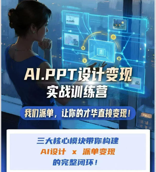 AI+PPT设计变现实战训练营,我们派单,让你的才华直接变现,三大核心模块带你构建Al设计x派单变现的完整闭环-网赚副业网