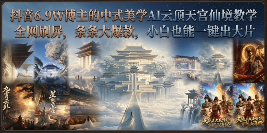 抖音6.9W博主的中式美学AI云顶天宫仙境教学,全网刷屏,条条大爆款,小白也能一键出大片插图 抖音6.9W博主的中式美学AI云顶天宫仙境教学,全网刷屏,条条大爆款,小白也能一键出大片插图