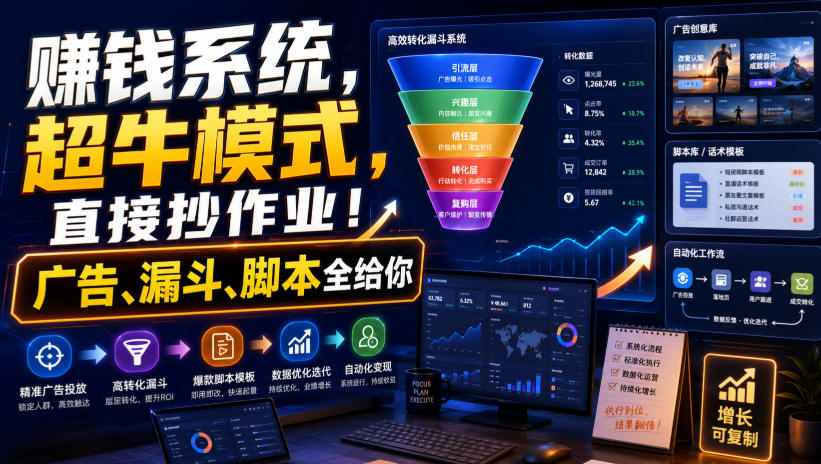 賺钱系统,超牛模式,直接抄作业!广告、漏斗、脚本全给你【原创双语字幕】-网赚副业网