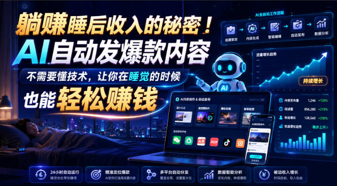 躺賺睡后收入的秘密!AI自动发爆款内容,不需要懂技术,让你在睡觉的时候也能轻松賺钱【原创双语字幕】-网赚副业网