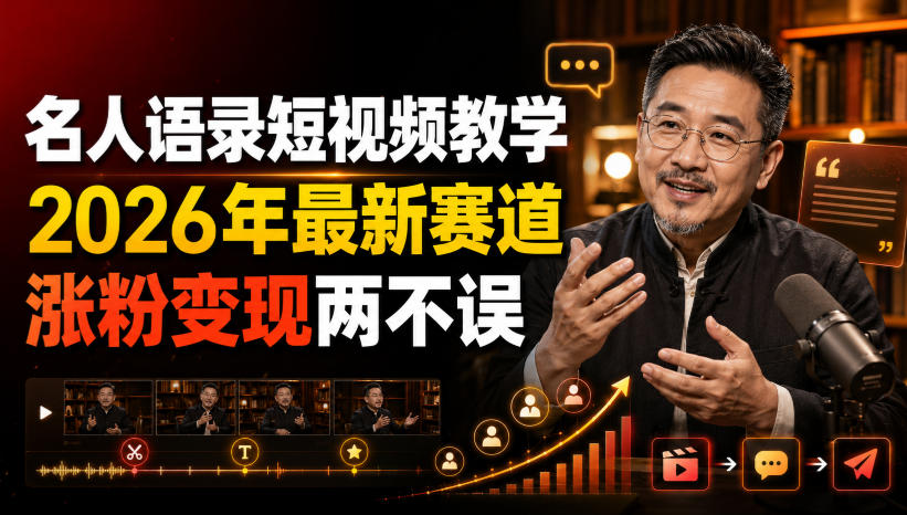 名人语录短视频教学，2026年最新赛道，涨粉变现两不误-网赚副业网