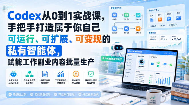 Codex从0到1实战课,手把手打造属于你自己可运行、可扩展、可变现的私有智能体,赋能工作副业内容批量生产插图 Codex从0到1实战课,手把手打造属于你自己可运行、可扩展、可变现的私有智能体,赋能工作副业内容批量生产插图