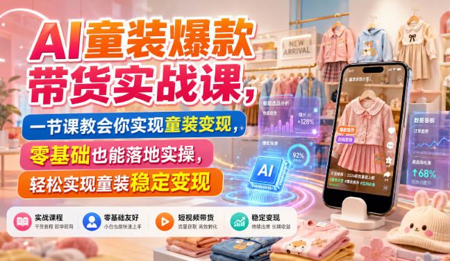 AI童装爆款带货实战课,一节课教会你实现童装变现,零基础也能落地实操-网赚副业网
