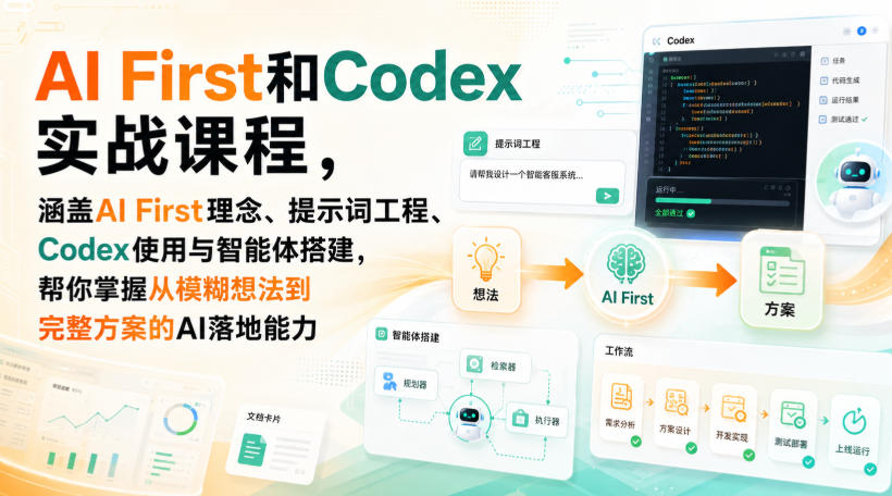 AI First和Codex实战课,涵盖AI First理念、提示词工程、Codex使用与智能体搭建,掌握从模糊想法到完整方案的AI落地能力-网赚副业网