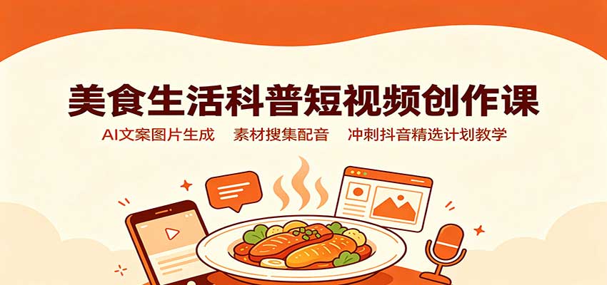 美食生活科普短视频创作课:AI文案图片生成,素材搜集配音,冲刺抖音精选计划教学-网赚副业网