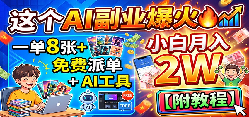 这个AI副业爆火!一单8张+,免费派单+AI工具,小白月入2W【附教程】-网赚副业网