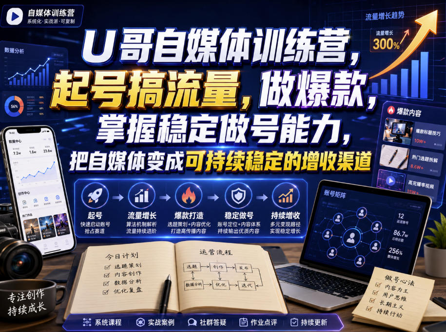 U哥自媒体训练营,起号搞流量,做爆款,掌握稳定做号能力,把自媒体变成可持续稳定的增收渠道插图 U哥自媒体训练营,起号搞流量,做爆款,掌握稳定做号能力,把自媒体变成可持续稳定的增收渠道插图
