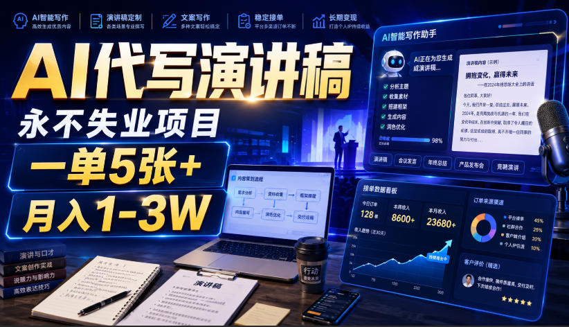 AI代写演讲稿,永不失业项目,一单5张+,月入1-3W【揭秘】插图 AI代写演讲稿,永不失业项目,一单5张+,月入1-3W【揭秘】插图