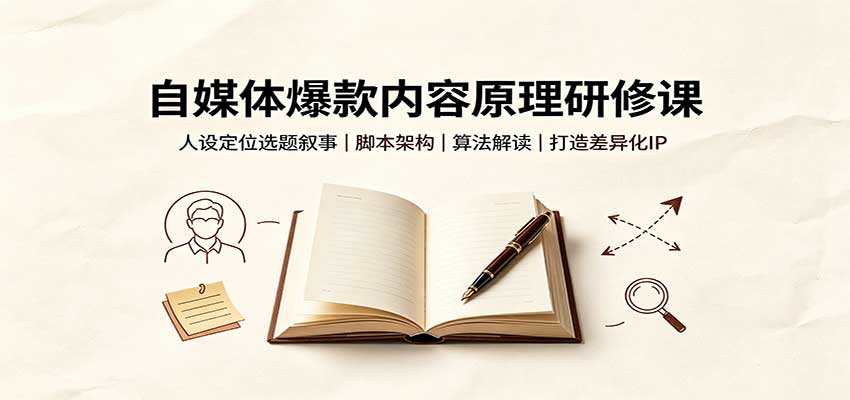 自媒体爆款内容原理研修课：人设定位选题叙事，脚本架构，算法解读打造差异化IP-网赚副业网