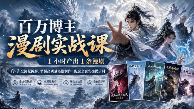 百万博主漫剧实战课|1小时产出1条漫剧,0‑1全流程拆解,掌握高质量漫剧制作,配套全套实操提示词-网赚副业网