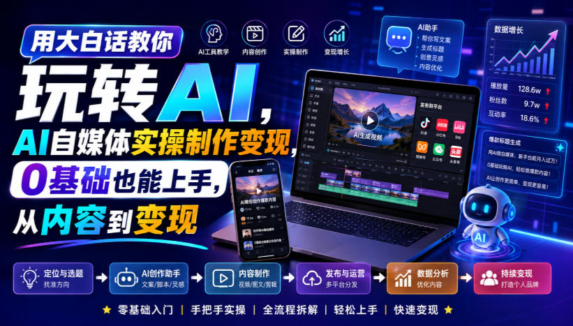 用大白话教你玩转AI,AI自媒体实操制作变现,0基础也能上手,从内容到变现-网赚副业网