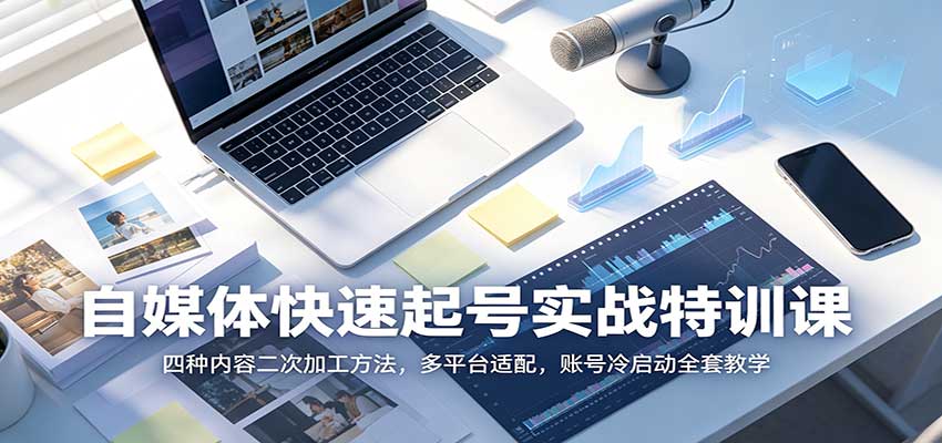 自媒体快速起号实战特训课:四种内容二次加工方法,多平台适配,账号冷启动全套教学-网赚副业网