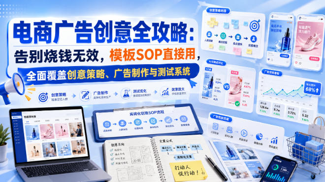 电商广告创意全攻略:告别烧钱无效,模板SOP直接用,全面覆盖创意策略、广告制作与测试系统【原创双语字幕】-网赚副业网