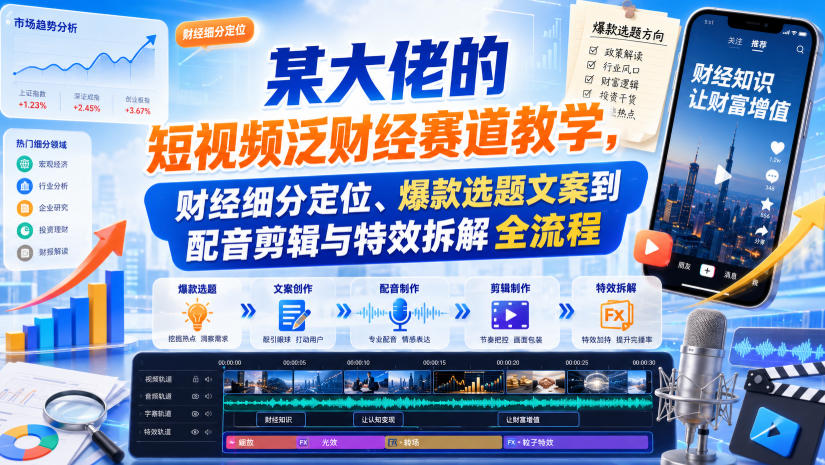 某大佬的短视频泛财经赛道教学,财经细分定位、爆款选题文案到配音剪辑与特效拆解全流程-网赚副业网