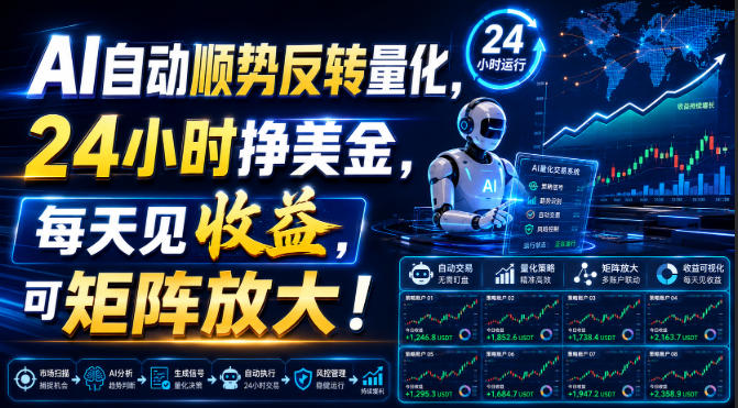 AI自动顺势反转量化,24小时挣美金,每天见收益,可矩阵放大!【揭秘】-网赚副业网